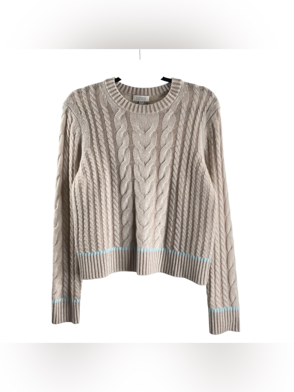 KINROSS Cream Cable Knit Cashmere Crewneck Sweater  $186
